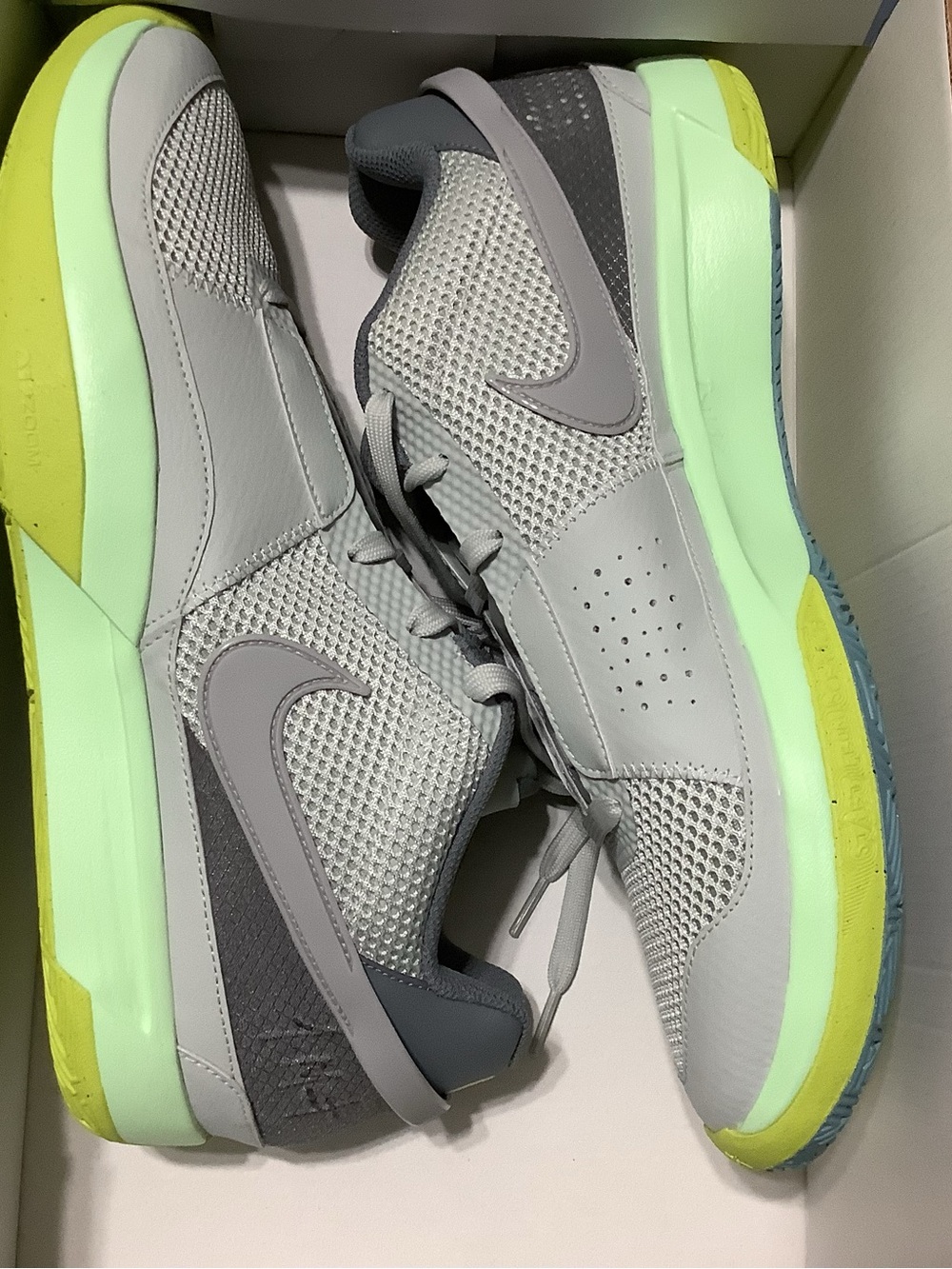 Nike Men’s Grey Mesh Athletic Shoes with Neon Green Sole JA Morant NBA